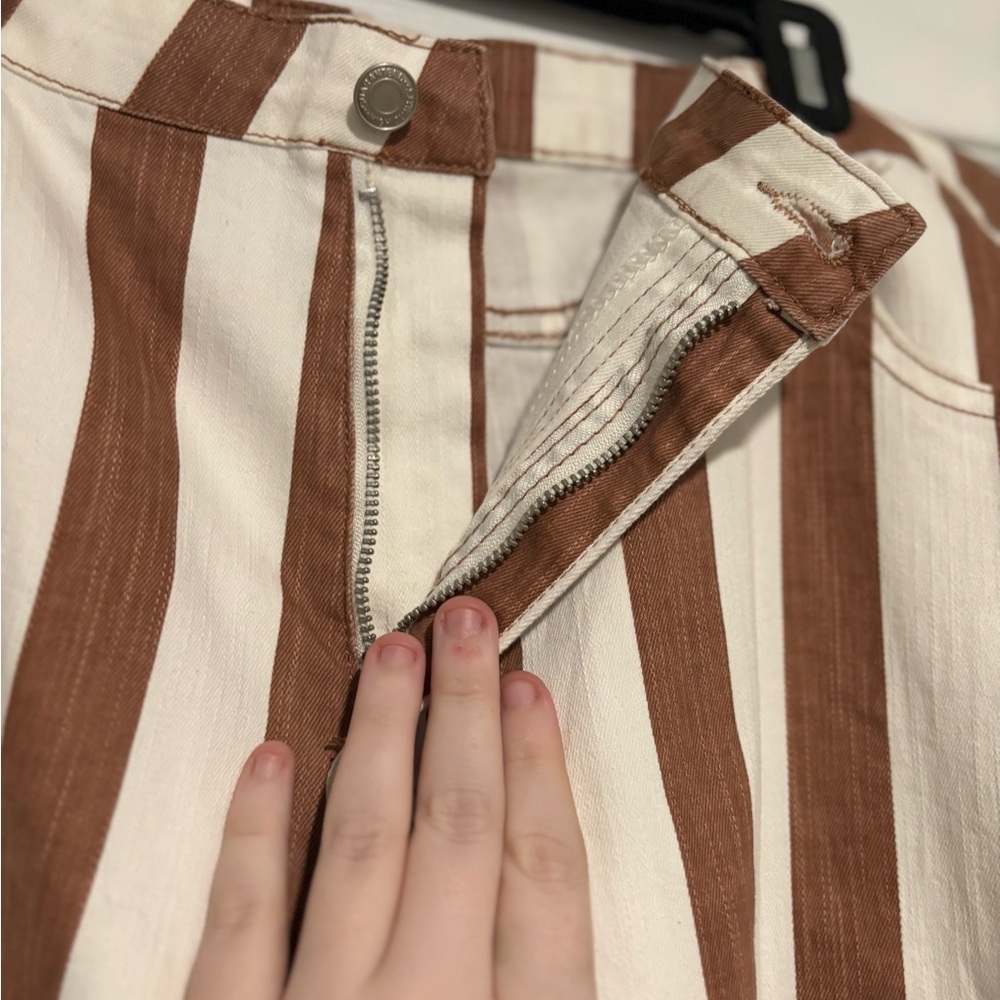 Brown and White Striped Flare Jeans - Picture 3 of 5